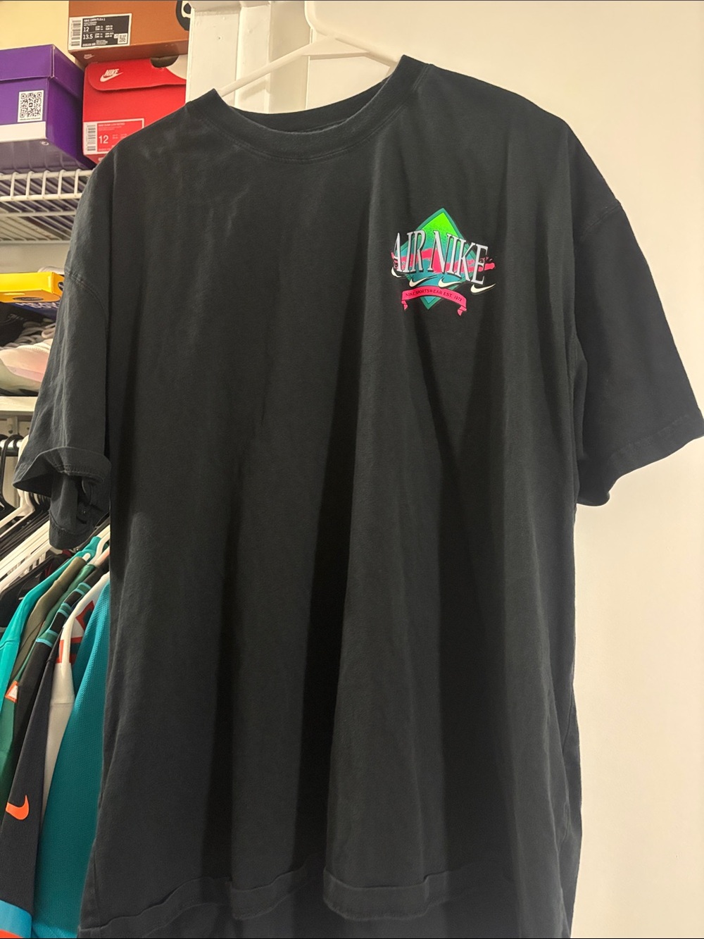 Nike Black Short Sleeve Tee with Neon Green & Pink Logo